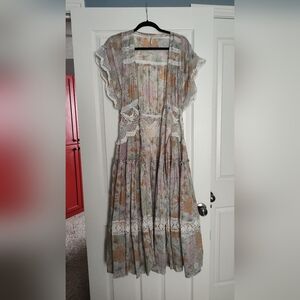 Free People Floral Print Duster with Lace Detail